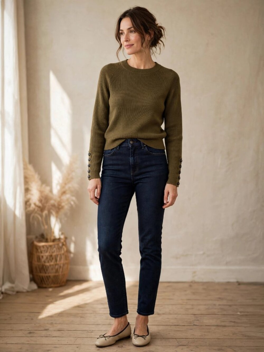 Sézane Sami Khaki Ribbed Crewneck Sweater NWT S